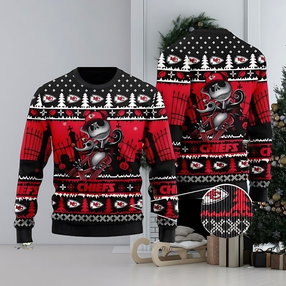 Chiefs Jack Skellington Halloween Knitted Ugly Christmas Sweater Bugeen