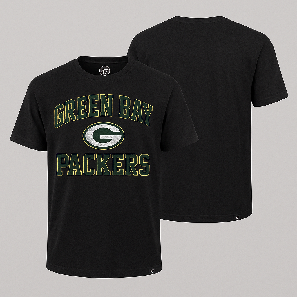 47 Brand Green Bay Packers Vintage Black “University” T-Shirt