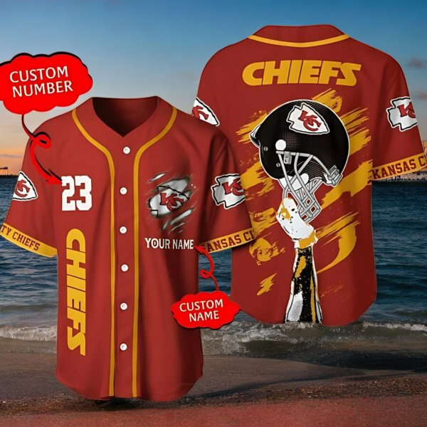 Custom Name Kansas City Chiefs Helmet Pride Baseball Jersey Bugeen