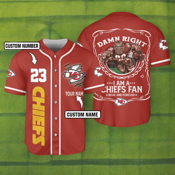 Damn Right I Am A Chiefs Fan Now And Forever Baseball Jersey Bugeen