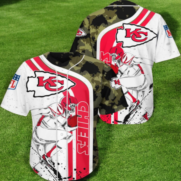 Kansas City Chiefs Camouflage Player 3D Baseball Jersey Bugeen