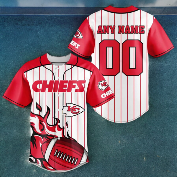 Kansas City Chiefs Flame Stripes Personalized Baseball Jersey Bugeen