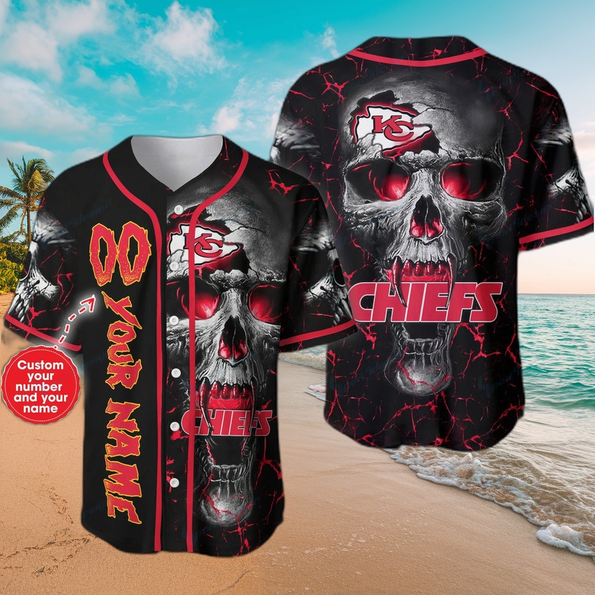 Kansas City Chiefs Skull Thunder Custom Baseball Jersey