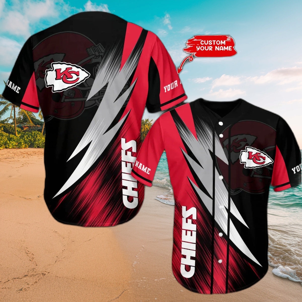 Kansas City Chiefs Thunderbolt Personalized Baseball Jersey